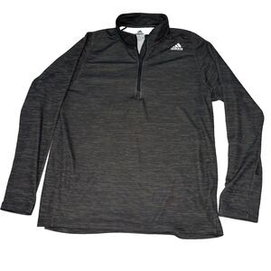 Adidas Freelift Climalite Large Gray Stripe Long Sleeve 1/4 Quarter Zip Sweater